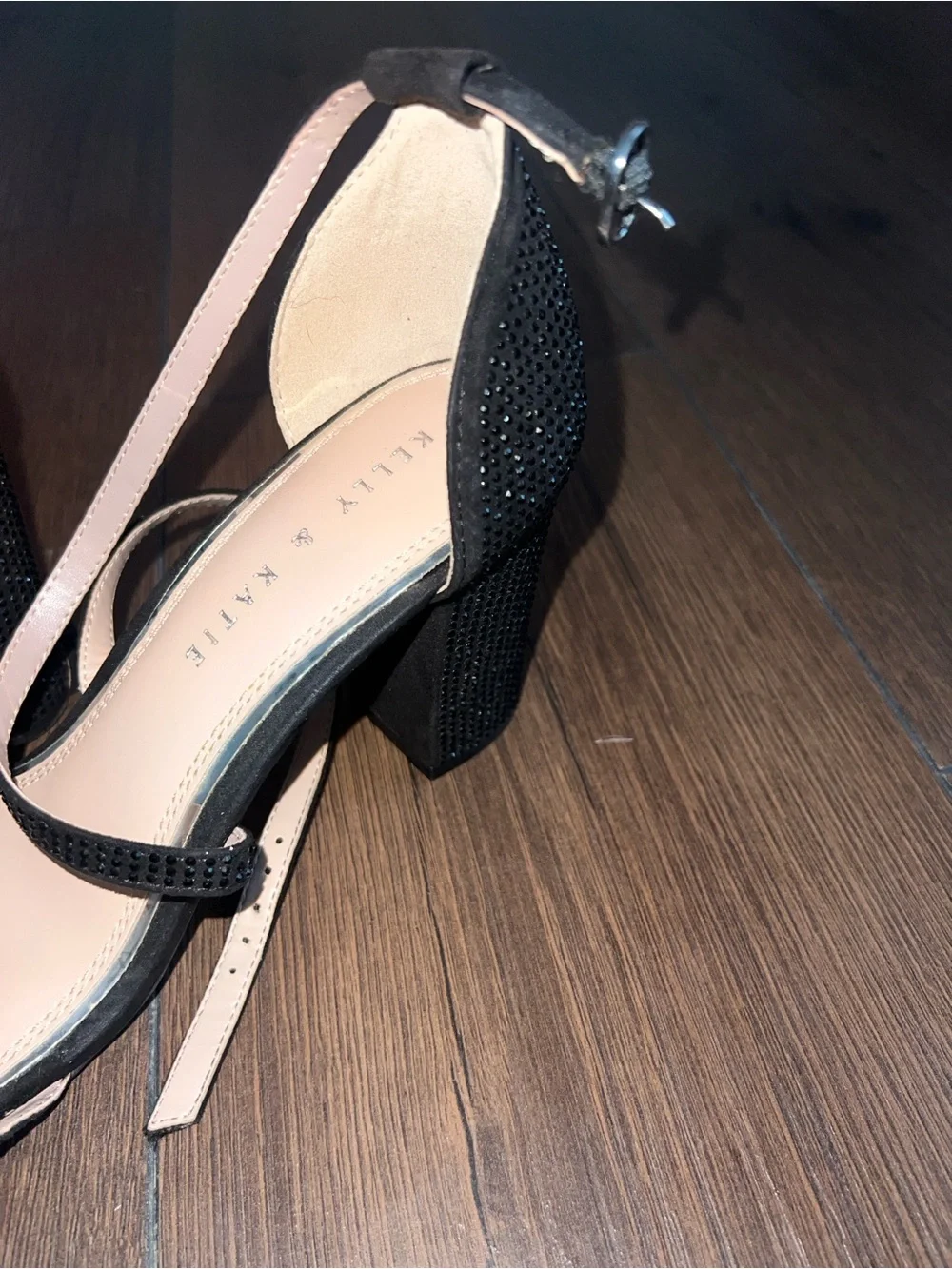 Kelly & Katie Black Rhinestone Ankle-Strap Heels